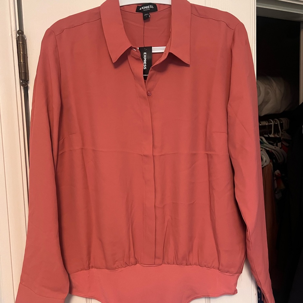 Express Pink Notched Collar Boxy Blouse